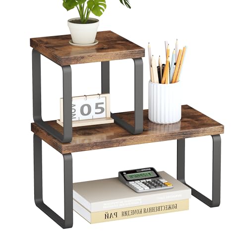 Homeiju Wooden Desktop Organizer Shelf, 2-Tier Adjustable Freestanding Bookshelf Desk