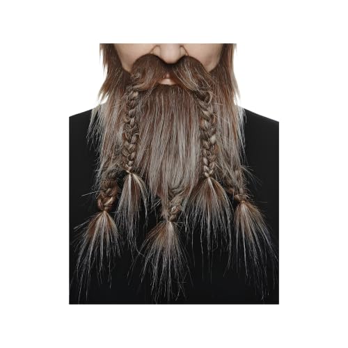 Fausses barbes autocollantes viking costume, brun gris