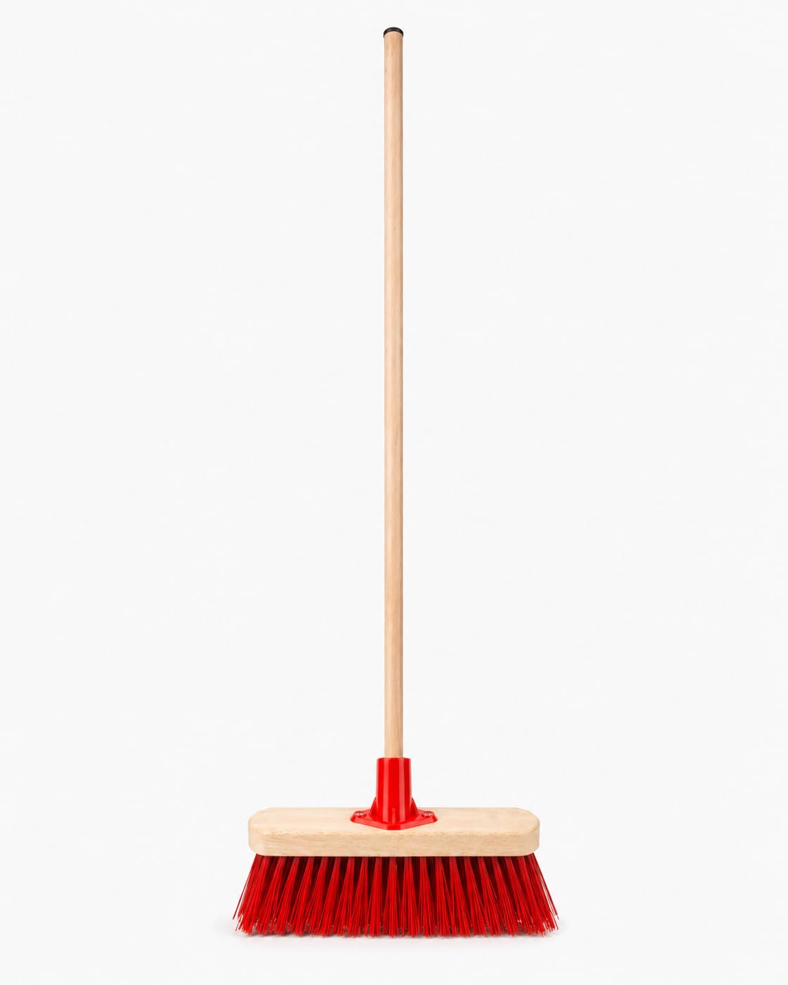 Stiff Broom Head with Handle Wooden Block | Heavy Duty Hard Red Bristles Floor Sweeping Brush | Durable Socket Mount Broom Replacement for Patio Garage Outdoor Indoor Cleaning