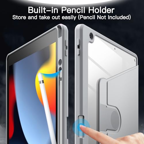 Image of JETech Rotating Cover Case for iPad 9 /8 /7 (10.2-Inch, 2021 /2020 /2019 Model, 9th /8th /7th Generation) with Pencil Holder, 360 Degree Rotation Protective Stand Cover Clear Back (Silver)