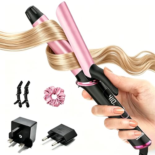 Dual Voltage Travel Curling Iron 110-240V 1 Inch Mini Curling Iron Travel Size with UK & EU Plug Adapters Portable Curling Iron for Worldwide 5 Heat Settings Small Curling Iron for Short Hair