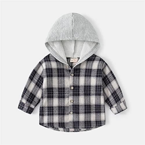 Little Boys Girls Flannel Plaid Shirt Toddler Kids Long Sleeve Hooded Jacket Sweatshirt with Pockets Baby Button Down Shirts2