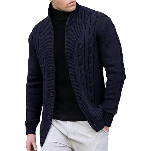 Men's Casual Cardigan Sweater Slim Fit Lightweight Thermal Knitted Sweaters Long Sleeve Knit Ribbed Cardigans