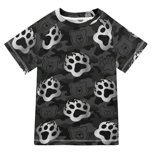 Animal Footprint Bear Silver Black Camouflage Short Sleeve Boy Bathing Suit Kids Swimsuits for Girls Rash Guard Swimsuit for 3-12 Years trajes de bano para ninas