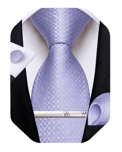 Image of DiBanGu Mens Silk Plaid Tie and Pocket Square Set