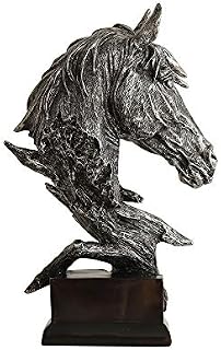 Hosoncovy Horse Head Figurine Statue Home Decoration Resin Sculpture Home Figurine Gift Ornament for Living Room Desktop Office Study Room Bedroom Coffee Shop Bar (Silver)