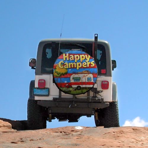 Image of Heavy Duty Spare Tire Cover 14 Inch Happy Campers Camping Wheel Protectors Tyre Covers Weatherproof Wheel Covers Camper Gifts Universal Fit for Trailer SUV Truck Camper Travel Trailer