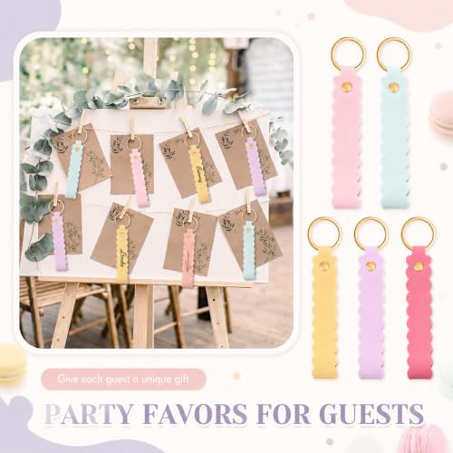 Image of Scalloped PU Leather Keychain Blanks Laser Engraving Blanks Loop Keychain Kit with Key Ring for DIY