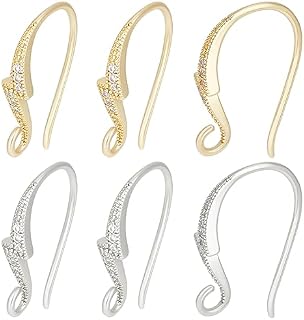 Beebeecraft 1 Box 16Pcs Cubic Zirconia Earring Hooks 18K Gold Plated Lighting Rhombus Crystal Rhinestone French Ear Wires with Loop for Earrings Jewelry Making Art DIY Crafts