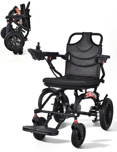 Fauteuil roulant électrique léger pour adultes, fauteuil roulant motorisé tout terrain pliable avec deux moteurs, fauteuil roulant électrique pliable compact, adapté aux voyages et approuvé par les