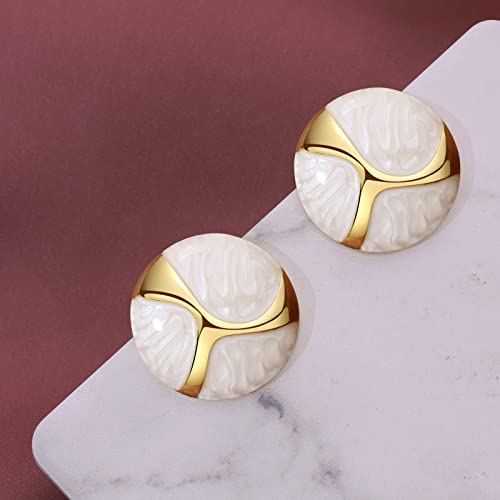 Metmolley Vintage Big Stud Earrings For Women Handmade Round Hypoallergenic Cute Stud Earrings For Girls Prom Gifts 70S 80S 90S (White) #TOP3