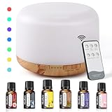 LEKOU Difusor De Aromas 500ML, Humidificador De Aire Orientable 7 Colores Luz Led, Difusor De Aceites Esenciales Contiene 6...