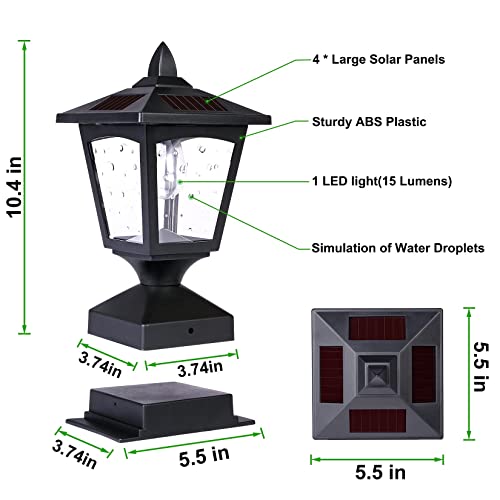 Solar Post Lights Outdoor, Solar Lamp Post Cap Lights, Waterproof Fence Post Solar Lights For Wood Fence Deck Patio Garden Decorative, Fit On 4X4 Wood Posts, 15 Lumens, Black (2 Pack) #TOP2