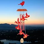 Solar Wind Chimes for Outside, Cardinal Wind Chimes Outdoor Gifts for Women/Mom/Grandma, 35" LED Windchimes Outdoor Christmas Birthday Cardinal Gifts Memorial Gifts Home Garden Decor