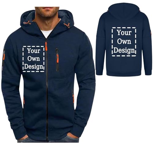Générique Sweat Zippé Homme Personnalisable Sweats à Capuche personnalisé Sport Pull Hoody Mode Automne Hiver Sportswear Décontracté Veste Marine L
