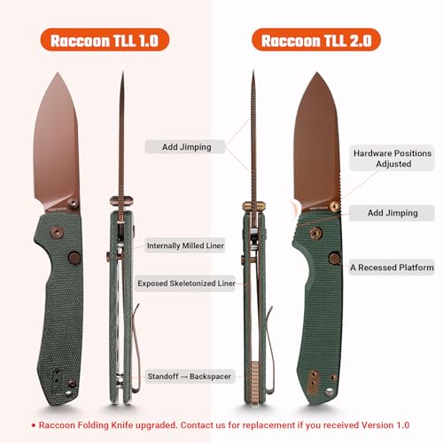 Image of Vosteed Raccoon EDC Folding Pocket knife with Clip, Top Liner Lock Knife - 3.25 inch Sandvik 14C28N Steel Blade, Micarta Handle for Camping, Hiking - A2903