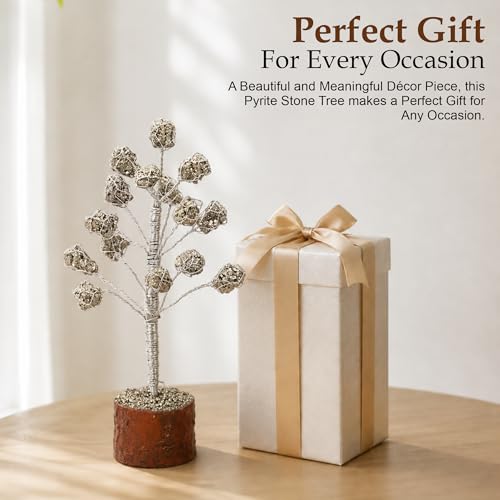 Image of Pyrite Gemstone Tree Decor for Home & Office | Money Magnet Crystal Bonsai Tree with Wooden Base | Vastu Feng Shui Wealth, Success & Prosperity Showpiece