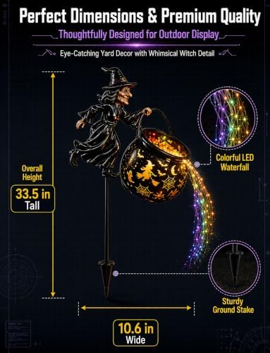 Witch Cauldron Garden Light, Halloween Colorful Flowing Waterfall LED Stake (1pcs) - 4