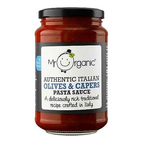 Mr Organic - No Added Sugar Olives & Capers Pasta Sauce 350g - Non-GMO - No Artificial Preservatives or Colours - Rich & Delicious Flavour