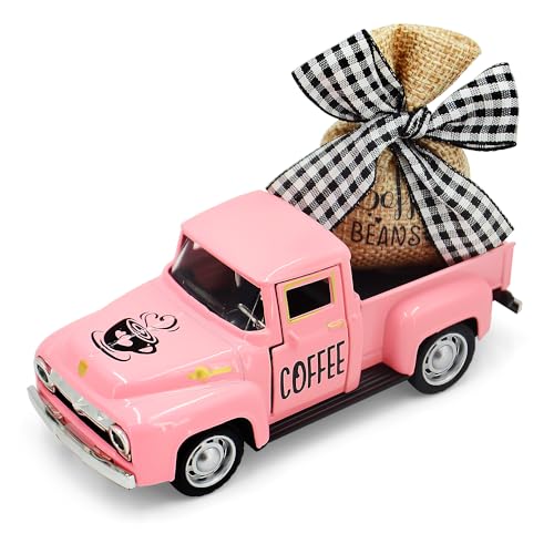 Coffee Decor for Coffee Bar: Farmhouse Coffee Bar Decor - Pink Mini Metal Truck Decor | Coffee Bar Accessories Decor for Countertop,Tiered Tray Decor,Coffee Station Decor & Vintage Truck Decor