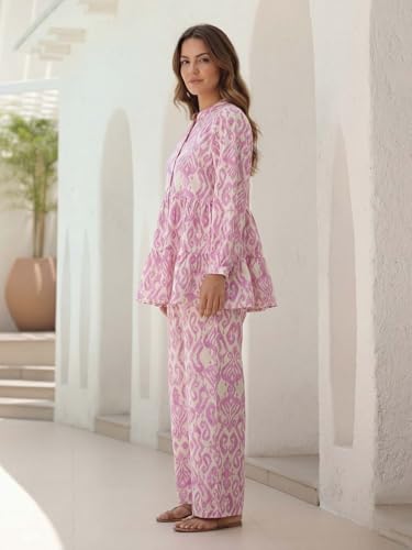 Image of Leriya Fashion Co-ord Set for Women Stylish | Long Sleeve Top & Wide Leg Pant Set | Summer Travel Cord Set | Western Two Piece Outfit for Casual, Party, Vacation
