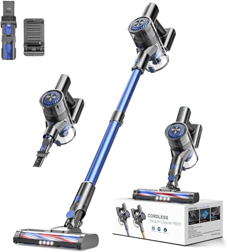 Cordless Vacuum Cleaner, Vacuum Cleaner for Home with 80000 RPM High-Speed Brushless Motor, Up to 40 Mins Runtime, 2 Adjustable Suction, Anti-Tangle, Lightweight Stick Vacuum for Hard Floor (Azure)