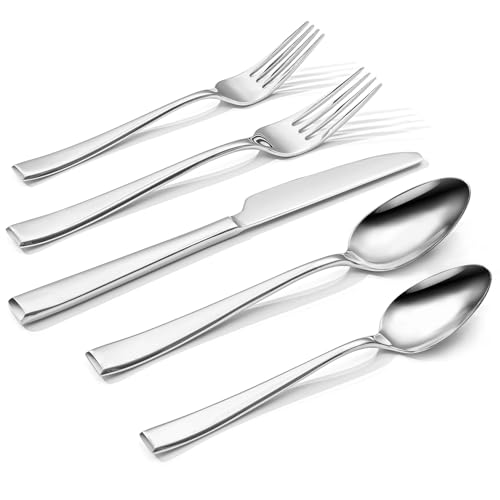 KINGSTONE Mirror Polish Silverware Set for 12, 60-Piece 18/10 Stainless Steel Flatware Set, Dishwasher Safe Cutlery Set for Wedding, Home, Restaurant, Knives Spoons and Forks Set