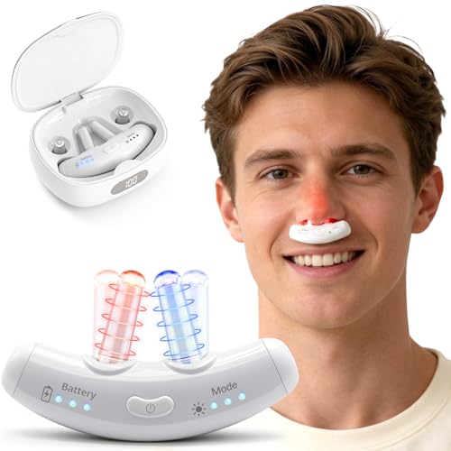 Red Light & Blue Light Therapy for Nose – LED Nasal Device for Dry Nose & Sinus Comfort, USB-Rechargeable Light Therapy with Charging Case