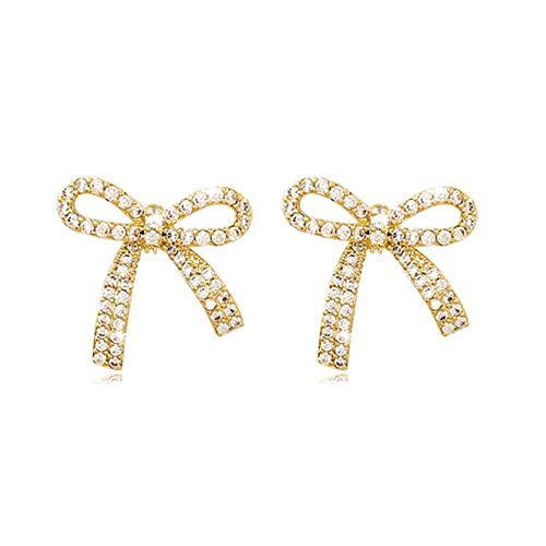 Gold Bow Earrings for Women Trendy Sparkly Rhinestone Chain Tassel Earrings Cute Ribbon Stud Earring...