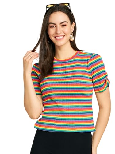 Image of Modeve Women Striped Half Sleeves Top for Summer