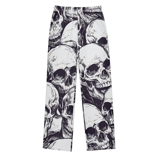ZZXXB Skeleton Pattern Boys Long Pants Soft Trousers Elastic Waist Kids Lounge Bottoms with Pockets S-XL