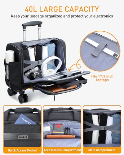 Image of Ponhog Rolling Laptop Bag - Rolling Briefcase with 4 Spinner Wheels, 17.3 Inch 1680D Nylon Water Resistant Computer Bag for Men and Women Work Travel, Black