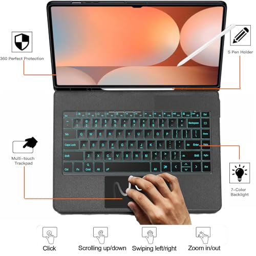 Image of for Samsung Galaxy Tab S11 Ultra Keyboard Case 14.6 inch, S Pen Holder, 7 Color Backlit Keyboard with AI Key, DEX Mode & Trackpad, Detachable Sleeve Cover with Adjustable Viewing Angle Stand