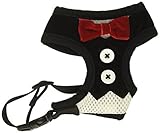BINGPET Velvet Red Bowtie Gentleman Suit Boy Dog Tuxedo Harness Vest for Dogs with Handle Extra Small