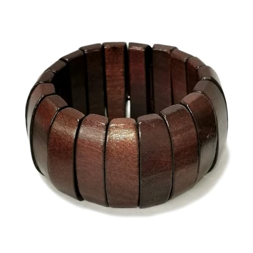 Wide Chunky Wooden Beads Stretch Bangle Bracelet Bohemian Multi-Colored Wood Elastic Ethnic Wristband Cuff Bracelet for Men and Women