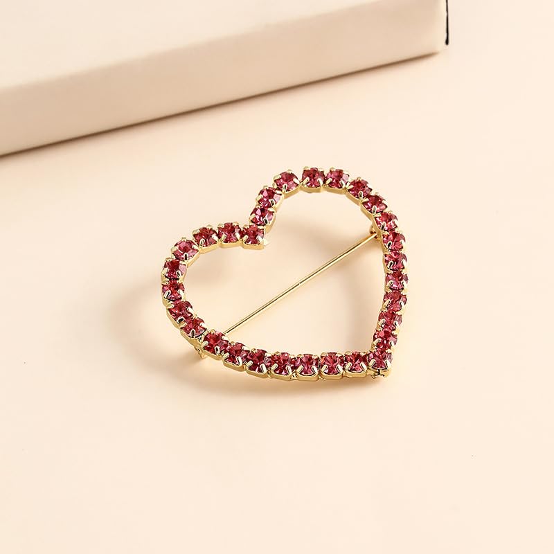 Image of Sparkly Full Rhinestone Heart Brooch Pin Hollow Double Lapel Pin Badge Red Heart Pins Mothers Day Gift Jewelry