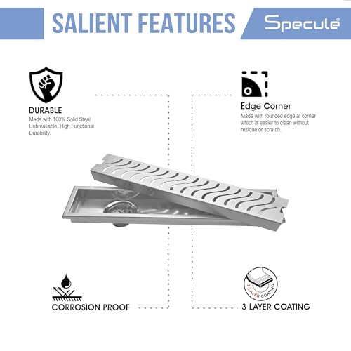 Image of Wave, 24x4 Inch Shower Drain Channel with Side Hole | 304 Stainless Steel Floor Drain Jali with Collar | Rust-Resistant Linear Shower Water Drain for Bathroom & Wet Areas