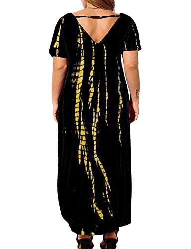 Image of Kancystore Women's Plus Size Dresses Summer Casual Loose Pocket Short Sleeve Slits Long Maxi Dress XL-5X
