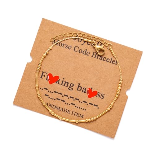 Image of JoycuFF Inspirational Morse Code Bracelets for Women Silver Beads Jewelry Encouragement Mantra Gifts for Her