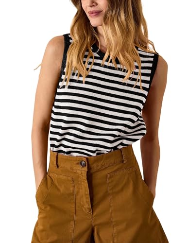 Image of Hongsui Women's Striped Color Block Sweater Vest Ribbed Knit Tank Tops Oversized Crewneck Pullover
