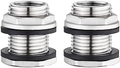 Happyreise Stainless Steel Garden Hose Bulkhead Fitting,Double 1/2" Female NPT 3/4" Male GHT Garden Hose Threaded,Stainless Steel Water Tank Connector 2 Pack