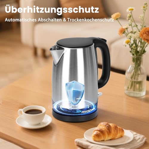 Foto von Aigostar Wasserkocher Edelstahl 1.7L Elektrisch Kalkfilter 2200W