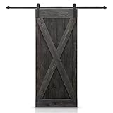 36 in. x 84 in. Distressed X Series Charcoal Black Stained DIY Wood Interior Sliding Barn Door with Hardware Kit