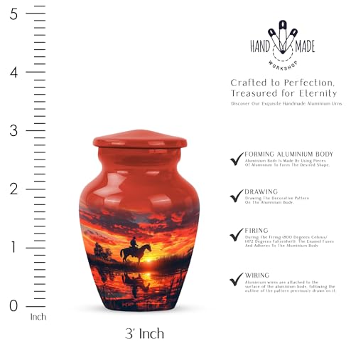 Image of Cowboy Urn - Small Keepsake Urns for Ashes Adult Male - Unique Cremation Urns for Human Ashes - Companion Urns for 2 Adults - Memorial Ash Containers - 3 inch Set of 4