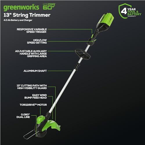 Greenworks 60V Cordless Yard Tool Combo Kit with 4.0Ah Battery & Charger – 13" Dual-Line String Trimmer and 540 CFM Leaf Blower