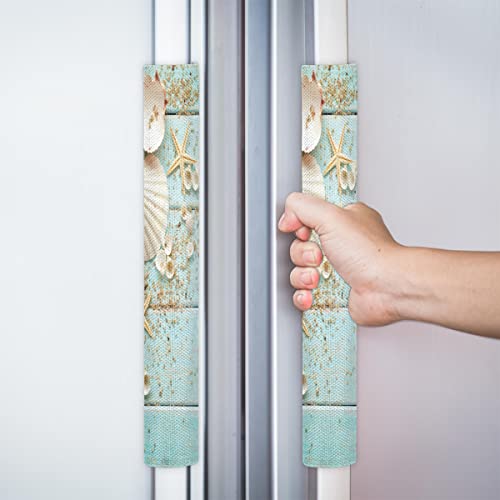 Image of Refrigerator Door Handle Covers Set of 2 Summer Beach Wood Texture Washable Fridge Dishwasher Mocrowave Oven Door Decor Protector Handle Cover Keep Your Kitchen Appliance Clean from Food Stains
