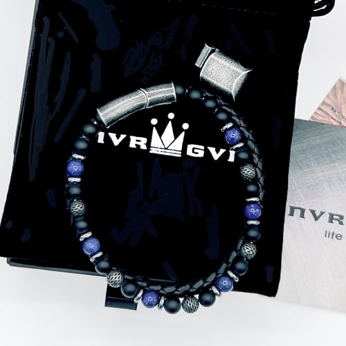 Men’s Leather Bracelet Stack with Textured Stainless Steel Beads, Hematite, Black Onyx, and Genuine Braided Leather | Durable Wristband for Men’s Bohemian Street Style in Black or Brown2