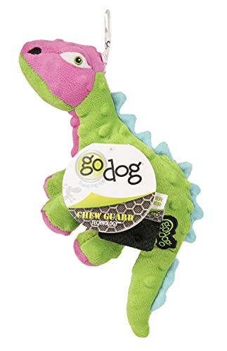 Image of goDog Dinos Spike Squeaky Plush Dog Toy, Chew Guard Technology - Green, Small
