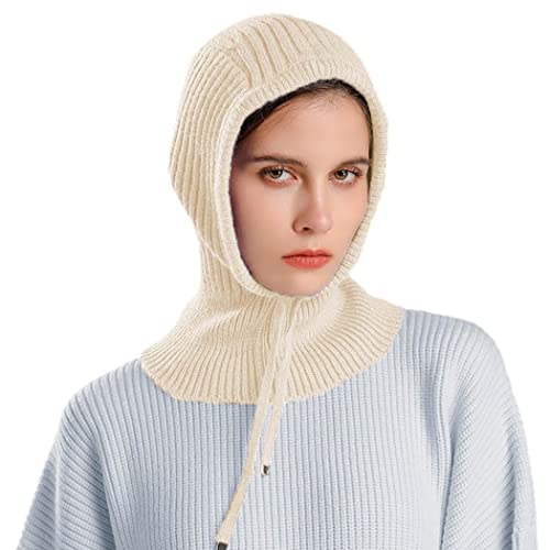 Knitted Hooded Scarf Hat Winter Balaclava Thermal Neck Gaiters Neck Warmer Adjustable Scarf for Men Women