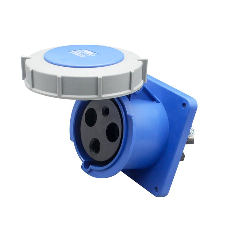 IEC 60309 Waterproof Industrial Connector Socket 3Pin 63A 200V-250V 2P+E 6H IP67 Female Power Connecting Surface Mounted for Aviation and Industry